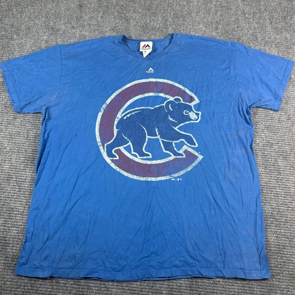 Majestic Chicago Cubs T-Shirt Mens 2XL Blue Good Distressed Bear Logo MLB